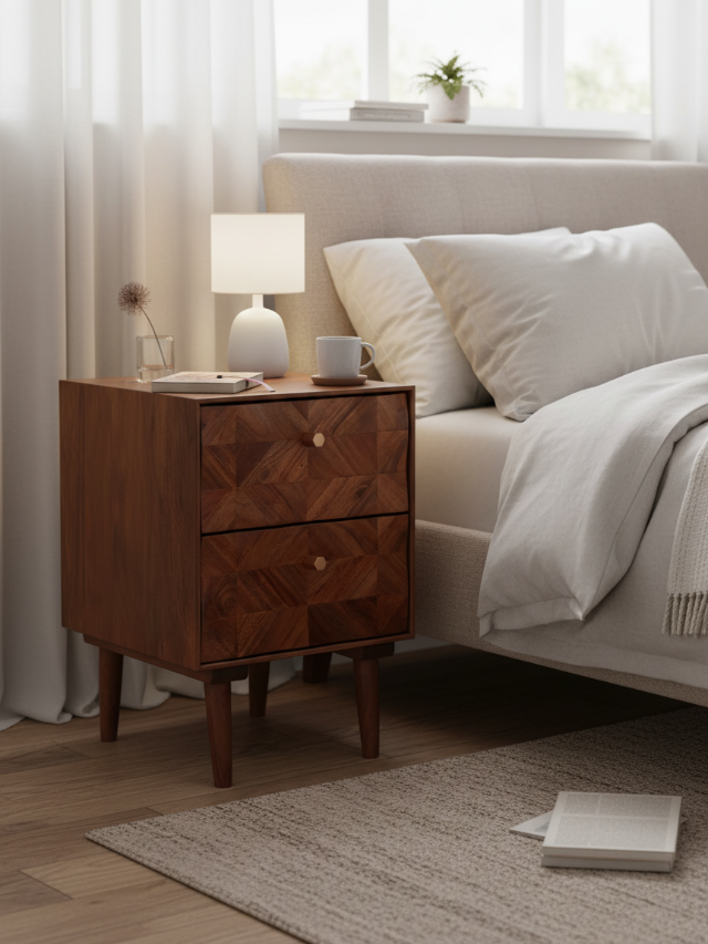 Aurum Solid Acacia Wood Bedside Table — alternate view