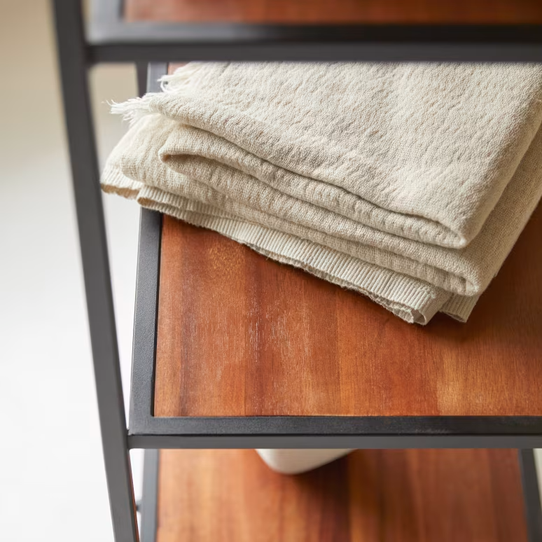 Arlo – Solid Acacia Wood Bookcase (4 Drawer, Metal Frame)