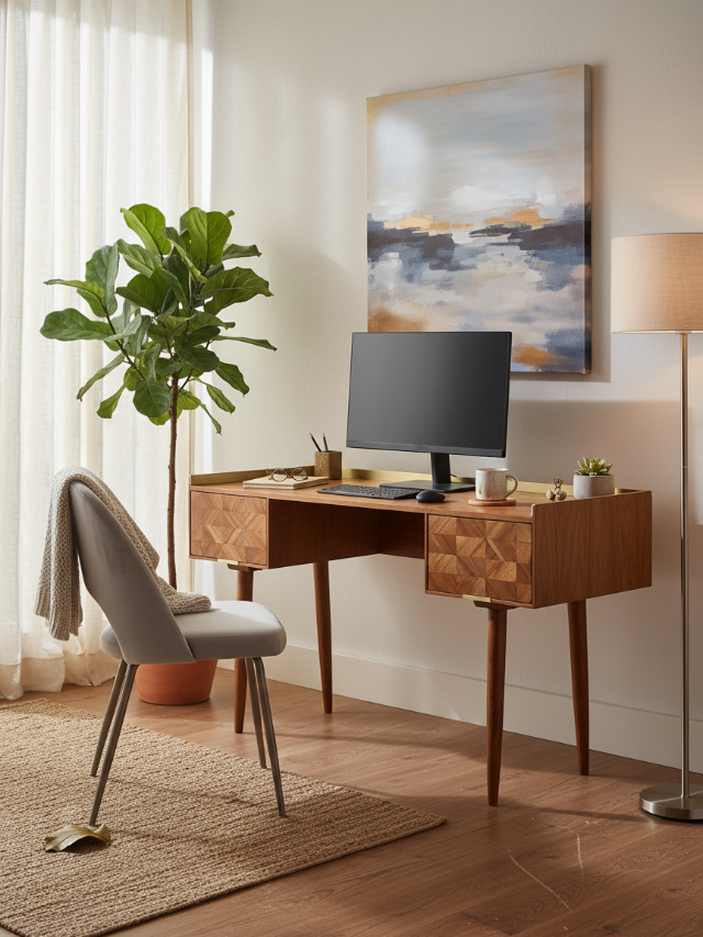 Aurum Solid Acacia Wood Desk (132 cm) — alternate view