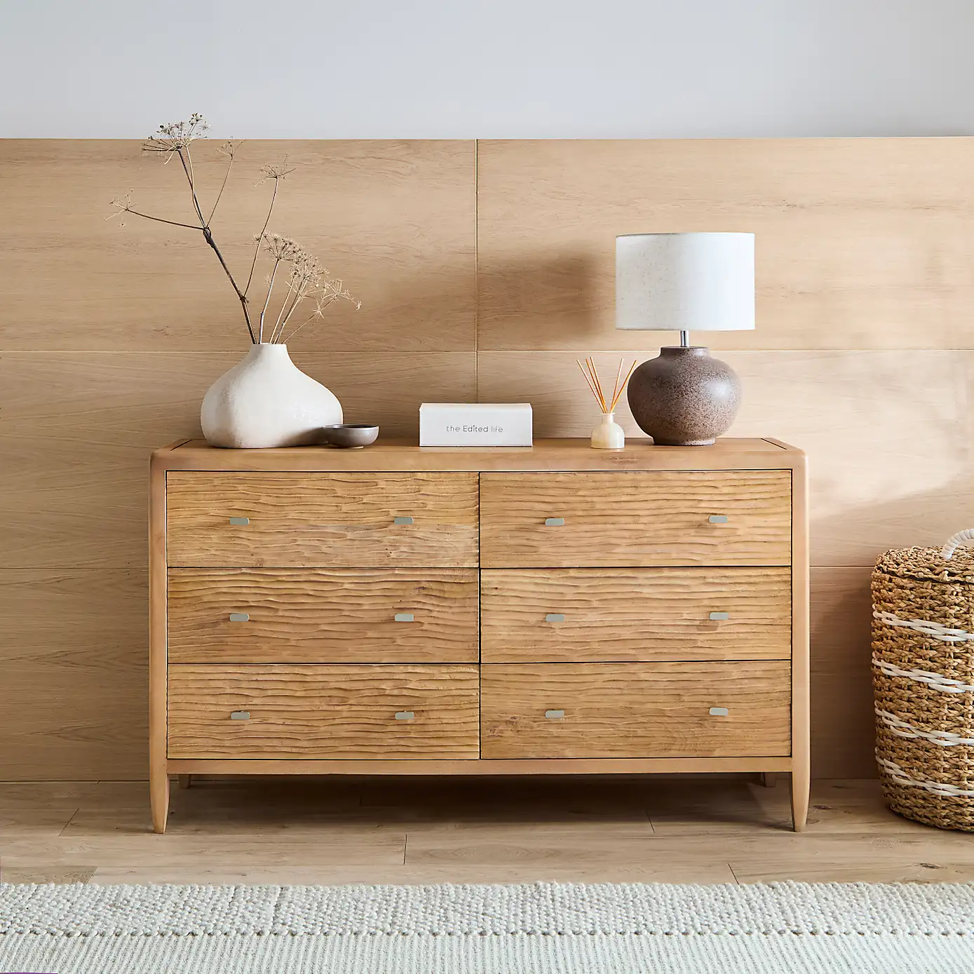 Artisan Carve – Solid Mango Wood Chest of Drawers (143 cm, 6 Drawers)