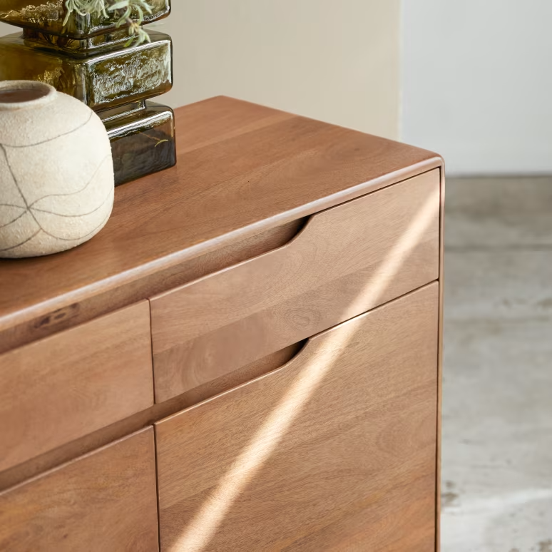 Eliana – Solid Mango Wood Sideboard (145 cm, 3 Doors, 3 Drawers)