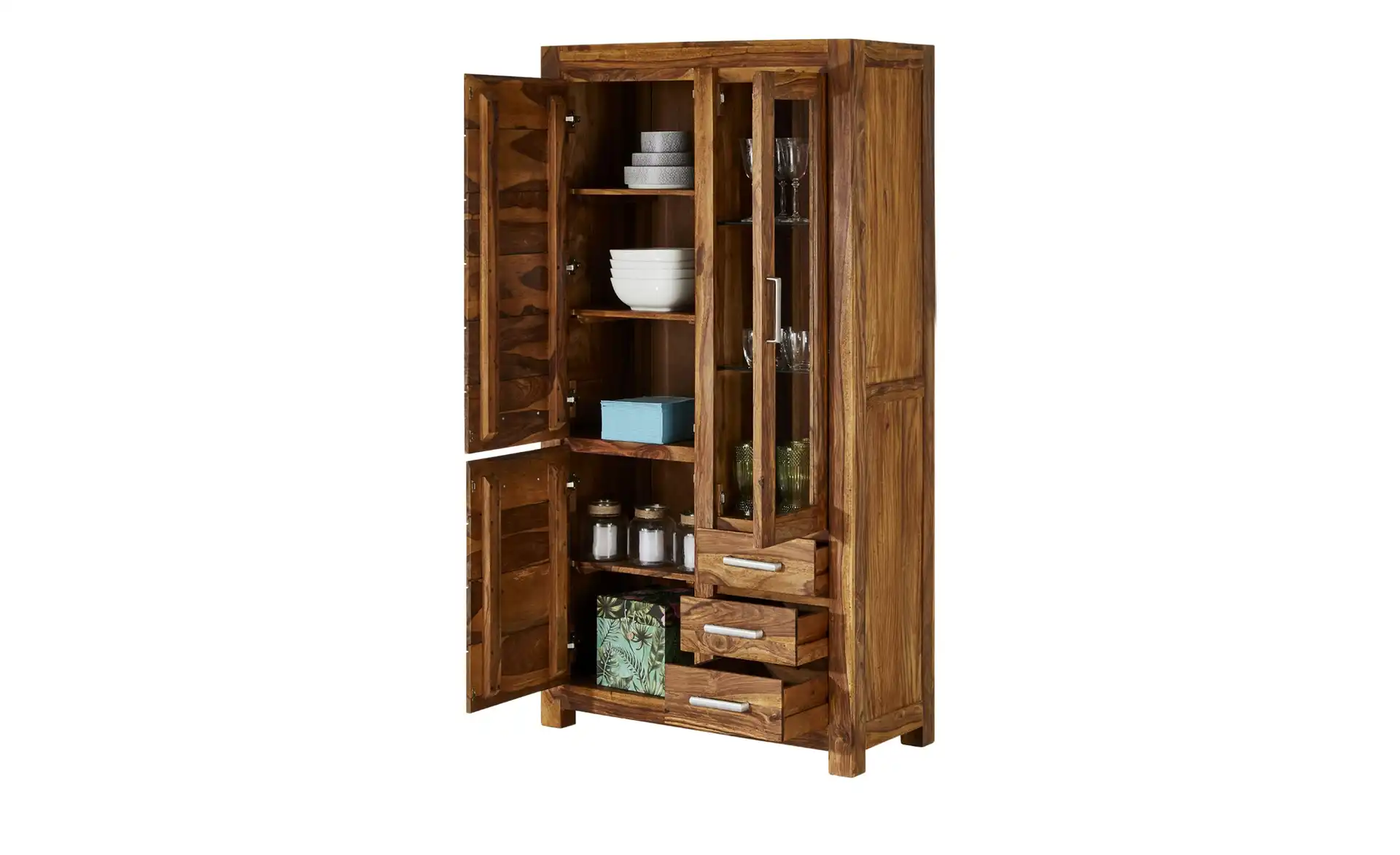 Vaache Sheesham Wood Glass Display Cabinet (190 cm, 3 Door)