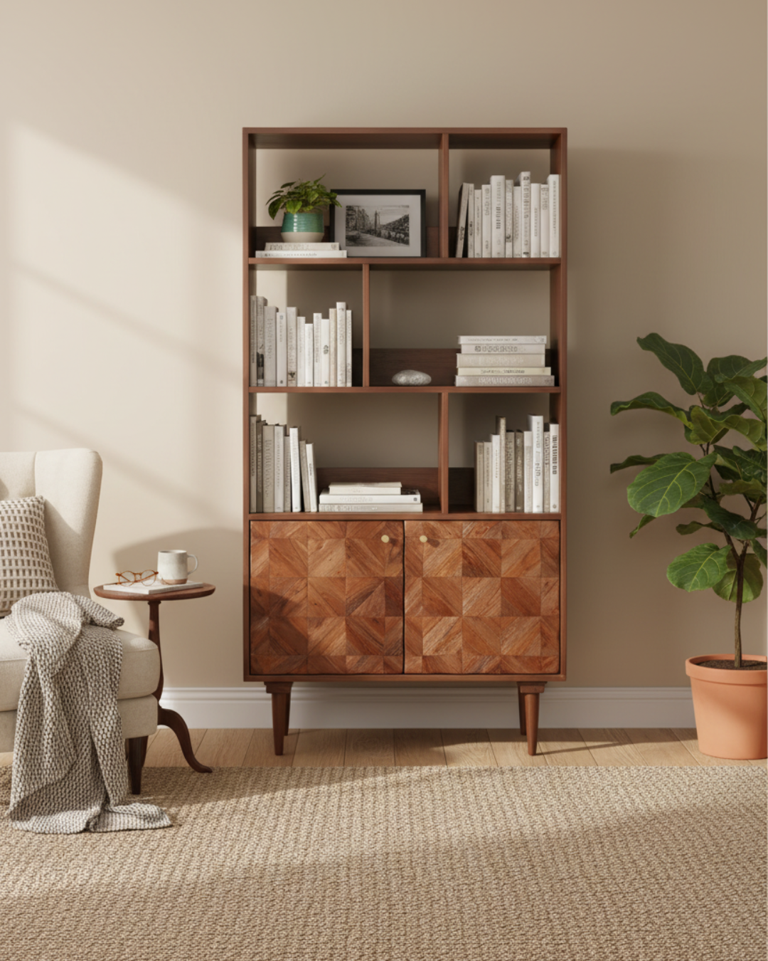 Aurum Solid Acacia Wood Bookcase