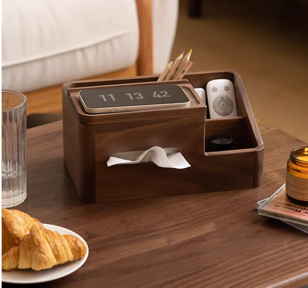 Vera Solid Wood Tissue Holder with Phone Stand