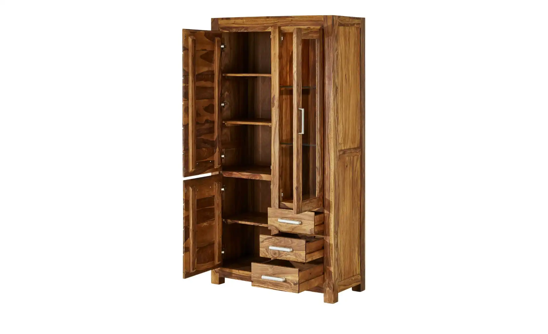 Vaache Sheesham Wood Glass Display Cabinet (190 cm, 3 Door)