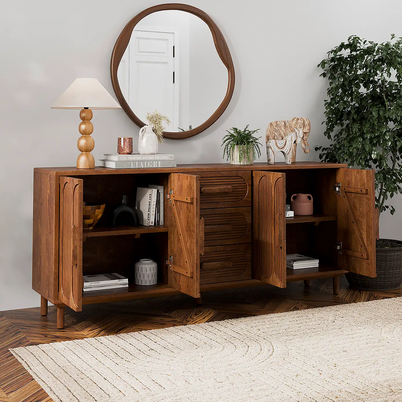 Diana – Solid Mango Wood Sideboard (172 cm, Wide Storage with Drawers) — alternate view