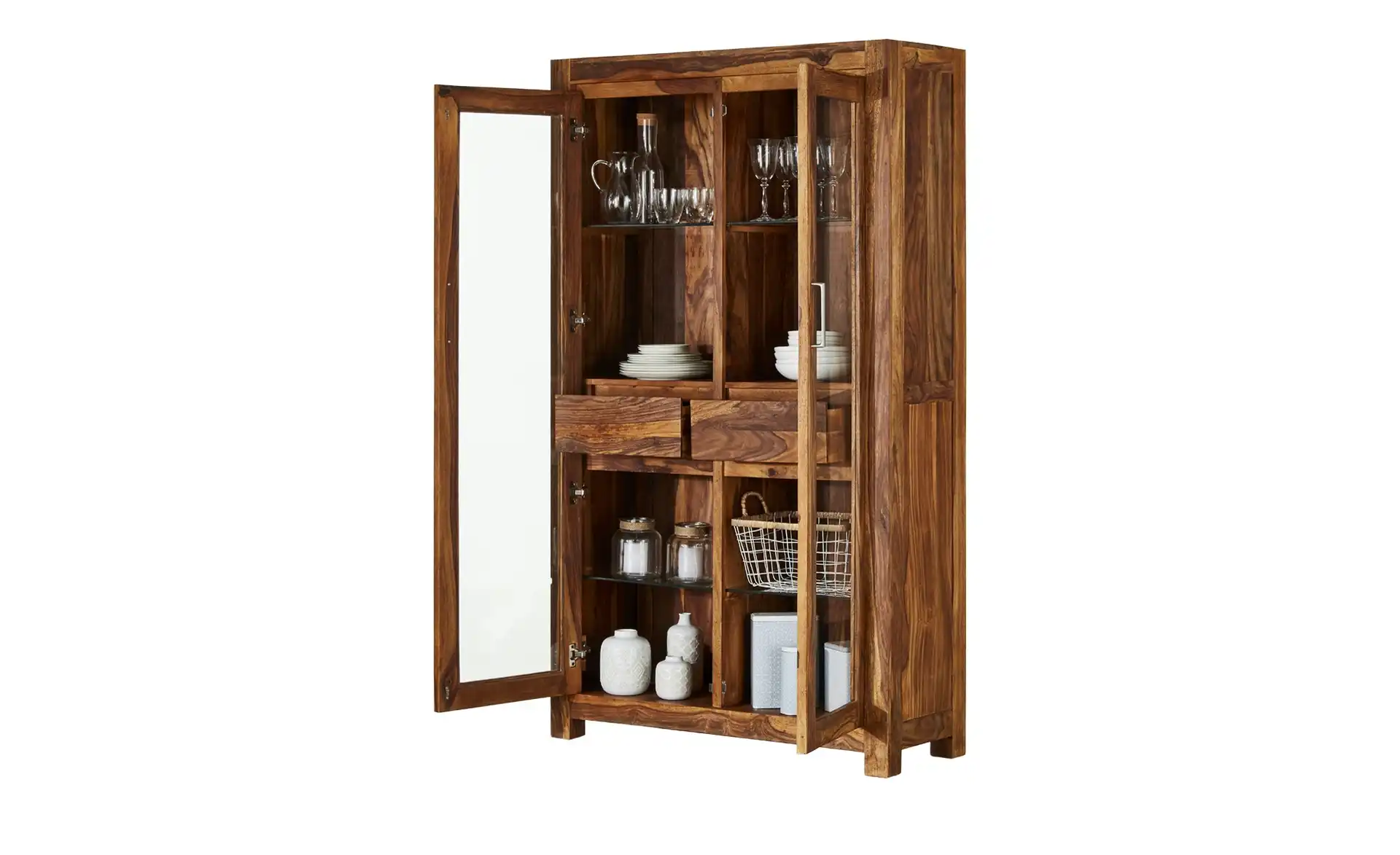 Vaache Sheesham Wood Glass Display Cabinet (190 cm, 2 Door)