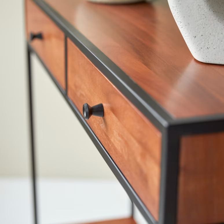 Arlo – Solid Acacia Wood Console Table (2 Drawer, Metal Frame) — alternate view