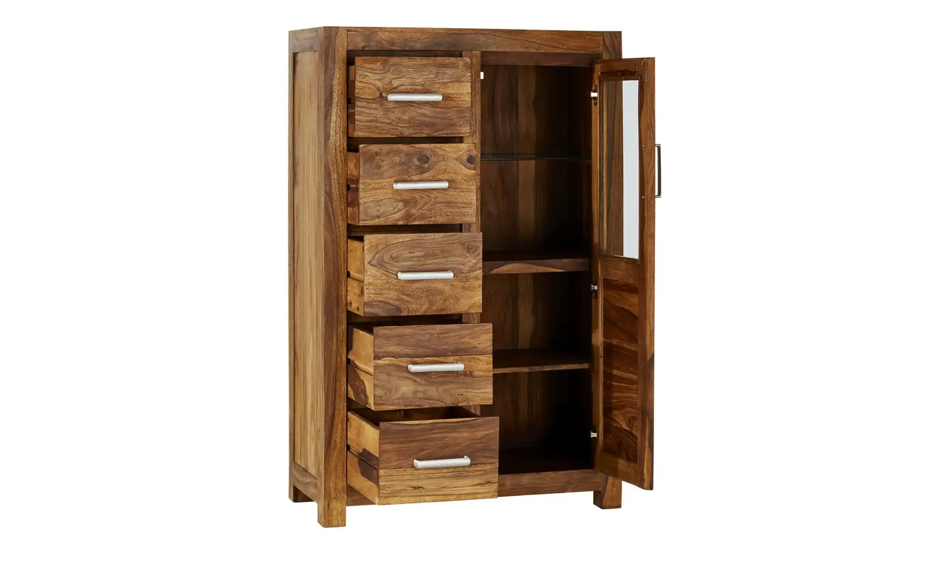 Vaache Sheesham Wood Glass Display Cabinet (150 cm, 1 Door)