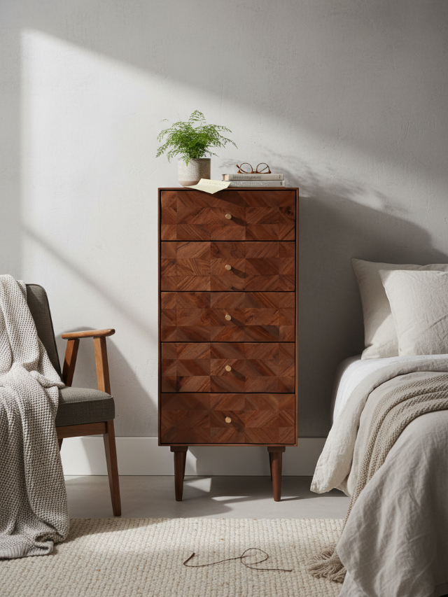 Aurum Solid Acacia Wood Tall Chest of Drawers — alternate view