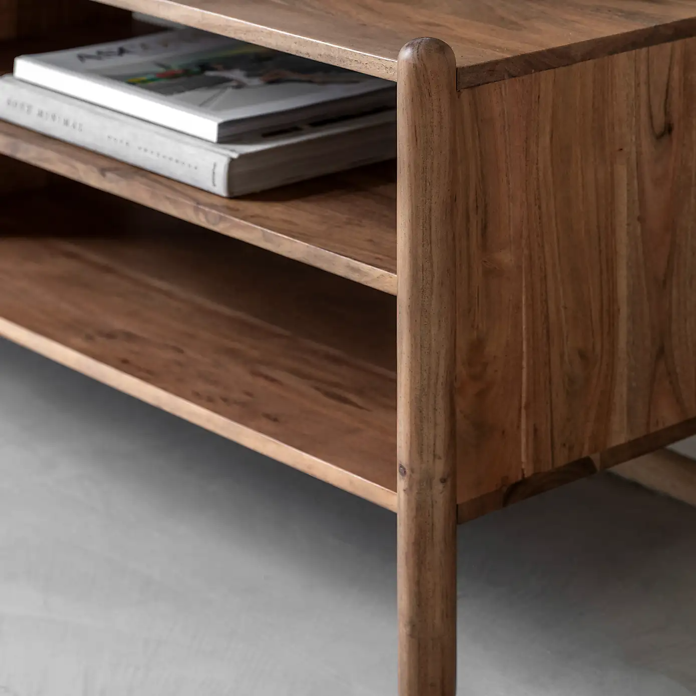 Boho – Solid Mango Wood TV Cabinet (145 cm, Rattan Shelf)